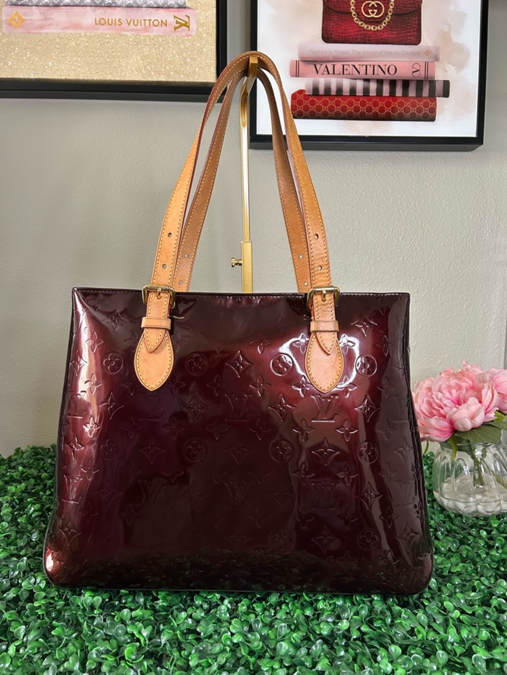 Authentic Louis Vuitton Amarante Vernis Brentwood with Vachetta Handles and COA